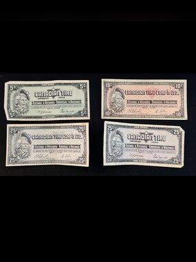 Vintage 1961 Canadian Tire Money Lot - 4 Serial Numbered Notes